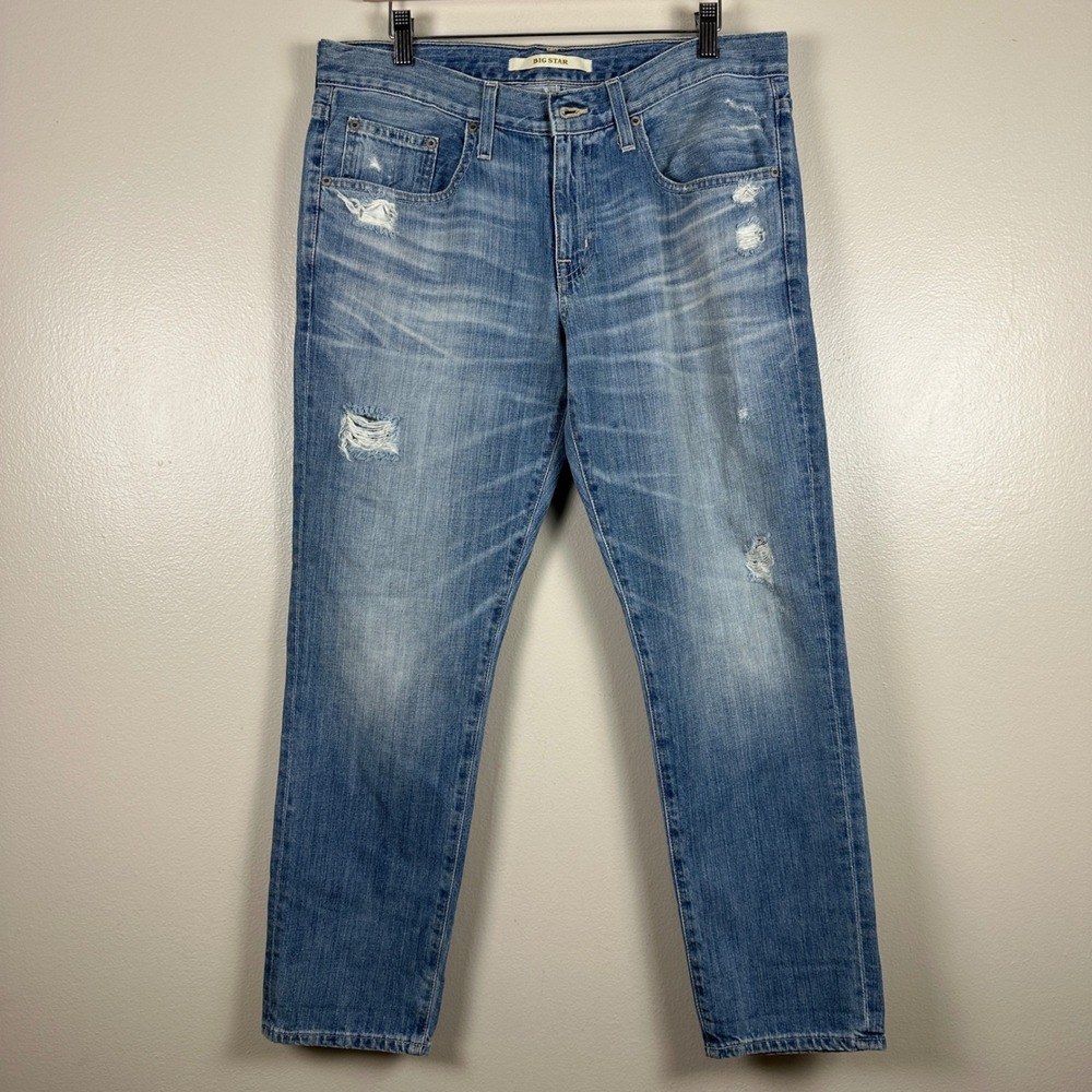 Big Star Women's 29 Straight Leg Jeans Blue Distressed Medium Wash Cotton